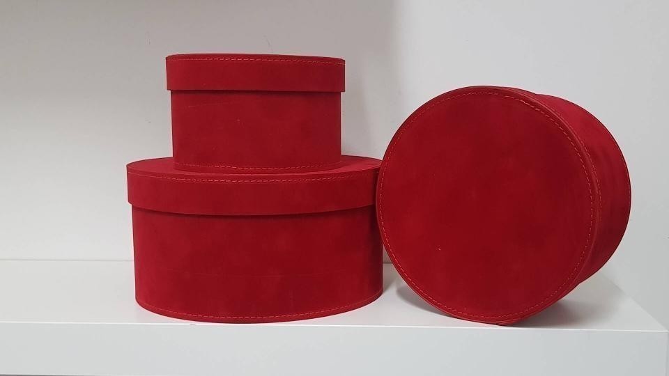 Set scatole in cartone rivestite in velluto colore Rosso